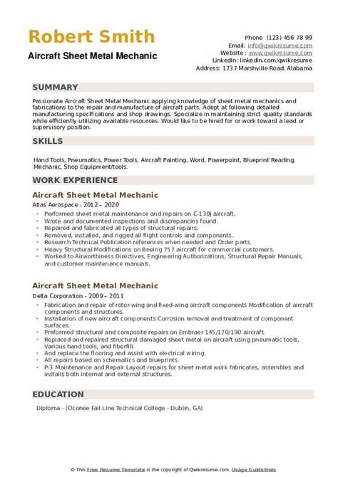 aircraft sheet metal resume|Aircraft Sheet Metal Mechanic Resume Samples .